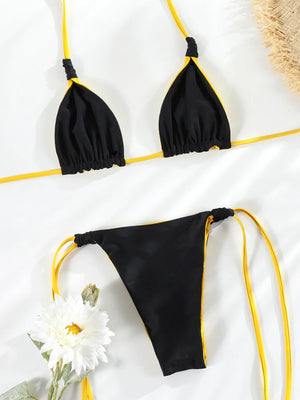 Bikini string ficelle Triangle Réversible jaune noir L'Eternel Jaune et noir - Swimwear - image 6