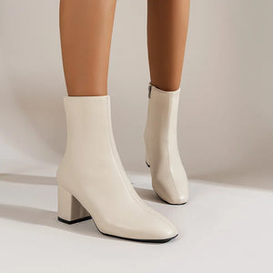 Bottines à talons femme vernies zippées à talon large bout rond pointu St-Eléonore - GUAPPAA