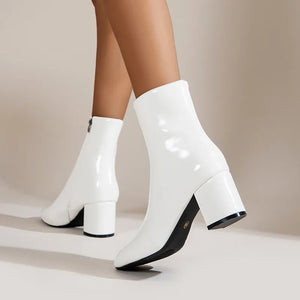 Bottines à talons femme vernies zippées à talon large bout rond pointu St-Eléonore - GUAPPAA