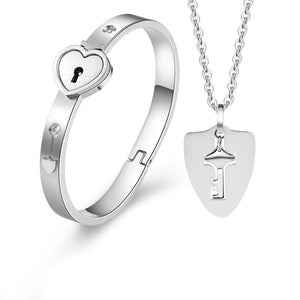 Bracelet menotte avec collier et pendentif clef bijou de couple 2 pièces Union - GUAPPAA