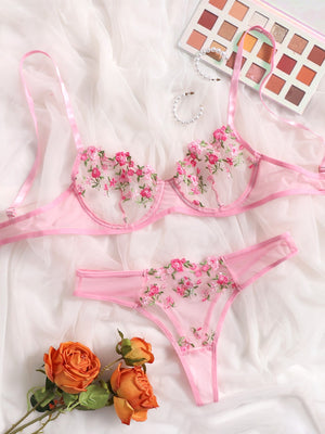 Ensemble soutien-gorge et string fleuris transparents Lila - GUAPPAA