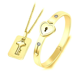Bracelet menotte avec collier et pendentif clef bijou de couple 2 pièces Union - GUAPPAA