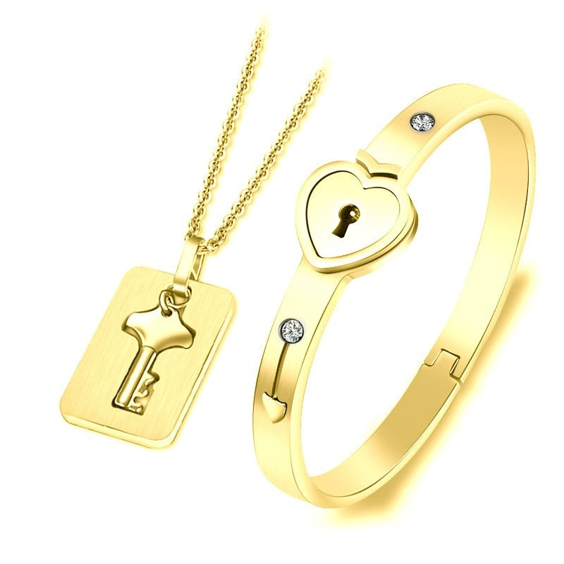 Bracelet menotte avec collier et pendentif clef bijou de couple 2 pièces Union - GUAPPAA
