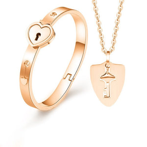 Bracelet menotte avec collier et pendentif clef bijou de couple 2 pièces Union - GUAPPAA