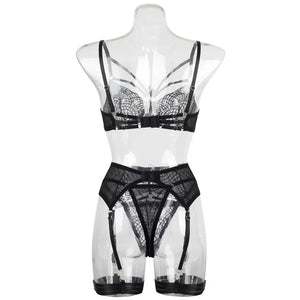 Lingerie sexy noire soutien-gorge string porte-jarretelles et jarretières Amour - GUAPPAA