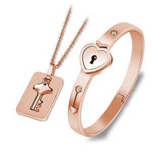 Bracelet menotte avec collier et pendentif clef bijou de couple 2 pièces Union - GUAPPAA