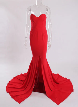 Robe longue fendue à traîne sans bretelles Illusion - GUAPPAA