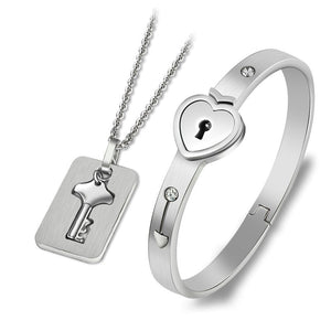 Bracelet menotte avec collier et pendentif clef bijou de couple 2 pièces Union - GUAPPAA