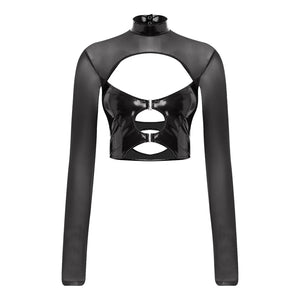 Haut court à manches longues transparentes rave soirée tek bustier caraco noir Hammer - GUAPPAA