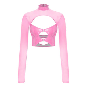 Haut court à manches longues transparentes rave soirée tek bustier caraco noir Hammer - GUAPPAA