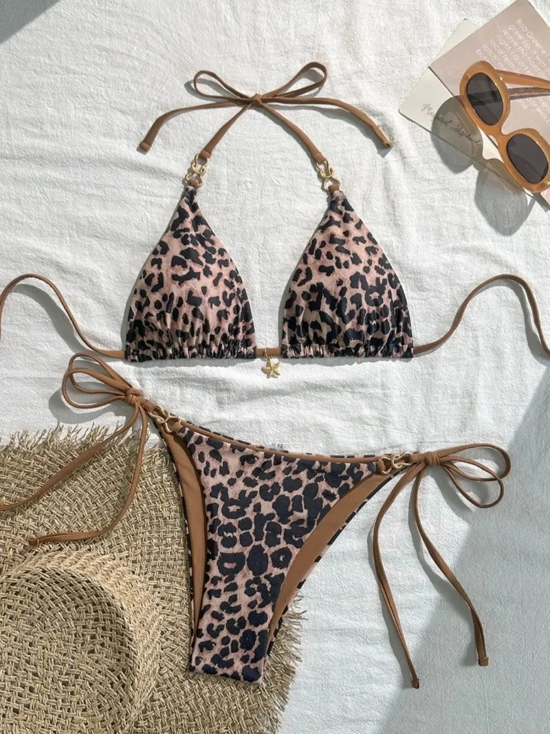 La Captivante | Bikini string ficelle léopard taille basse - Guappaa