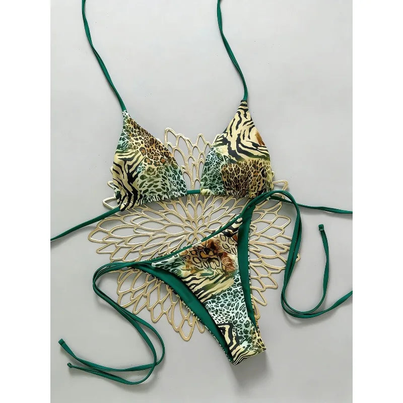 La Léoparda - Bikini tanga triangle imprimé Léopard