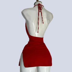 Micro robe sexy fendue très courte rouge noir La soirée - GUAPPAA