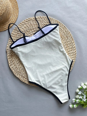 Maillot de bain une pièce échancré rétro femme blanc noir Bristol - GUAPPAA