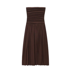 Matière polyester et finitions de la robe brune L’Éclat Serein