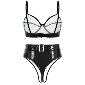 Lingerie latex simili deux pièces string taille haute et soutien-gorge Libertina - GUAPPAA
