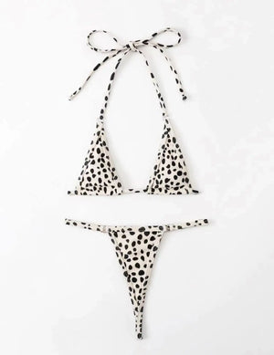 Micro bikini string ficelle blanc à pois noirs African spirit - GUAPPAA