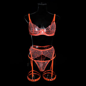 Lingerie dentelle sexy transparente cinq pièces avec porte-jarretelles Perception - GUAPPAA