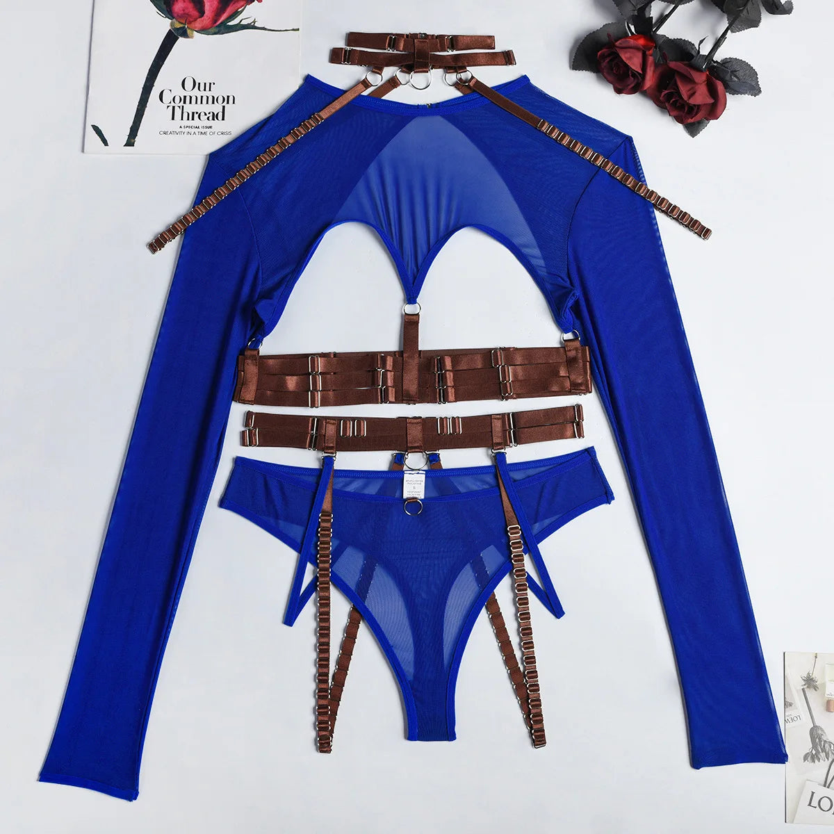 Ensemble lingerie gothique sexy quatre pièces seins nus Clair de lune - GUAPPAA