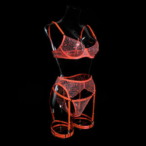 Lingerie dentelle sexy transparente cinq pièces avec porte-jarretelles Perception - GUAPPAA