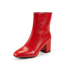 Bottines à talons femme vernies zippées à talon large bout rond pointu St-Eléonore - GUAPPAA