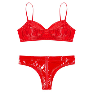 Lingerie latex simili deux pièces string taille haute et soutien-gorge Libertina - GUAPPAA