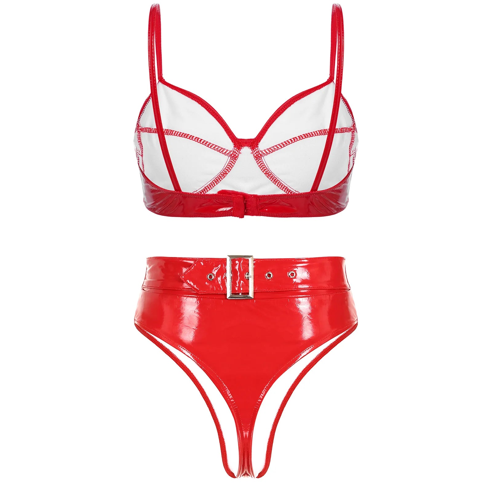 Lingerie latex simili deux pièces string taille haute et soutien-gorge Libertina - GUAPPAA