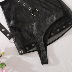 Lingerie punk goth simili cuir noir string jupe soutien-gorge bolero La Cave - GUAPPAA