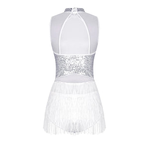 Tenue de danse L’Éclat Scénique noire avec détails en strass et franges pour performance scénique