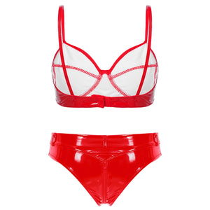Lingerie latex simili deux pièces string taille haute et soutien-gorge Libertina - GUAPPAA