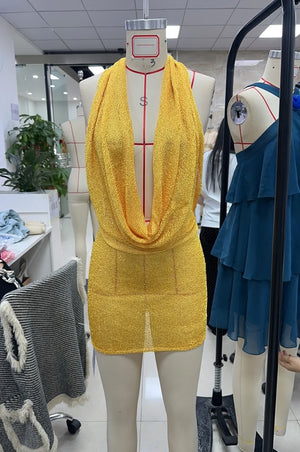 Mini robe de plage transparente à paillettes pour femmes col bénitier dos nu sans manches Elvira - GUAPPAA