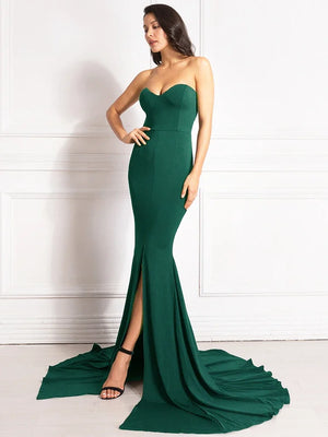 Robe longue fendue à traîne sans bretelles Illusion - GUAPPAA