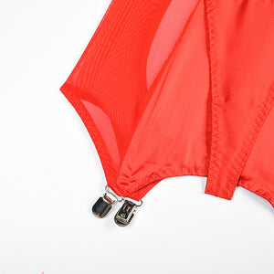 Lingerie fine ensemble trois pièces porte-jarretelles rétro noir rouge ouvert aux fesses St-Joseph - GUAPPAA