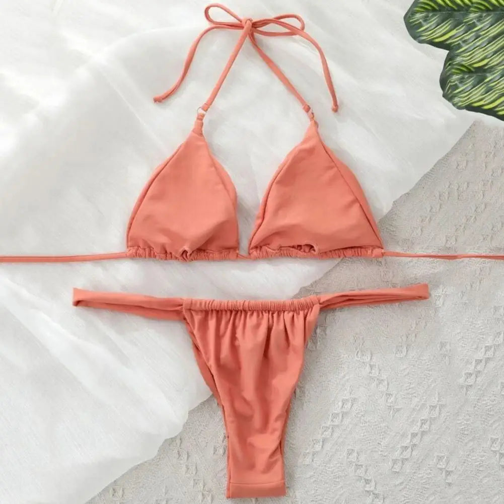 Maillot de bain string brésilien plissé bonnets triangle push-up à ficelle Dunes - GUAPPAA
