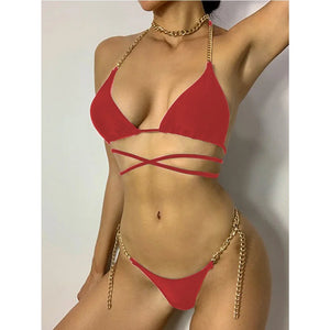 Bikini string sexy à chaînes tour de ventre femme bleu rouge noir Perla - GUAPPAA