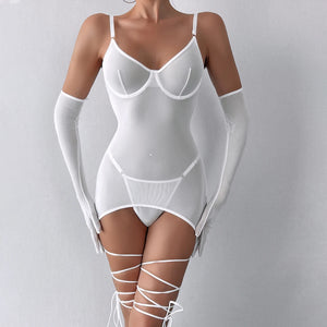 Robe transparente lingerie avec gants et laçage Maison blanche - GUAPPAA