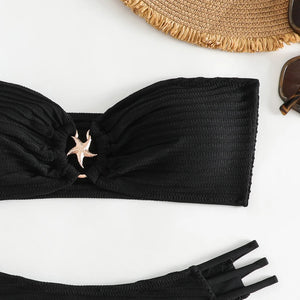 Maillot de bain échancré deux pièces bandeau blanc noir La Matregas - GUAPPAA