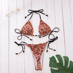 Bikini string ficelle zèbre rouge léopard avec jupe longue de plage Edonia - GUAPPAA