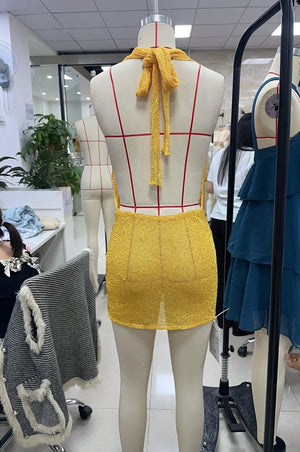 Mini robe de plage transparente à paillettes pour femmes col bénitier dos nu sans manches Elvira - GUAPPAA