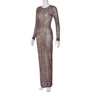 Robe sexy longue spaghetti léopard transparente manches longues Faune - GUAPPAA