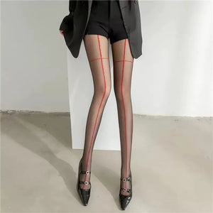 Collant noir transparent à liseret vertical fin Le glamour - GUAPPAA