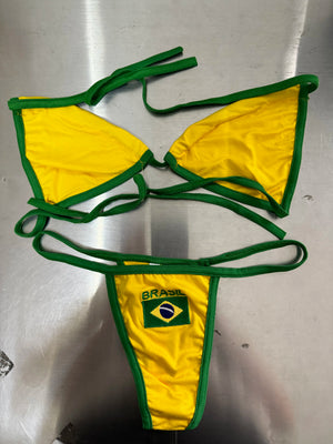 Maillot de bain brésil string ficelle triangle Sao Paulo jaune-vert bleu-blanc - GUAPPAA