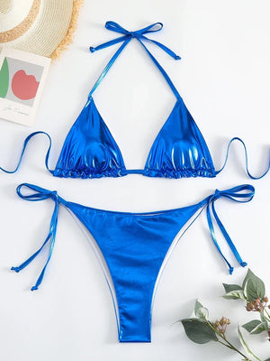Bikini string ficelle tanga métallisé push-up triangle Playacar - GUAPPAA