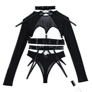 Ensemble lingerie gothique sexy quatre pièces seins nus Clair de lune - GUAPPAA