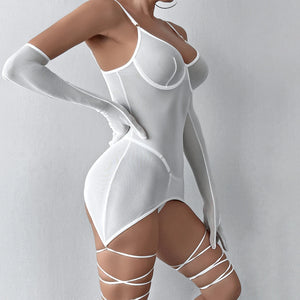 Robe transparente lingerie avec gants et laçage Maison blanche - GUAPPAA