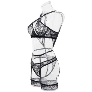 Lingerie en dentelle ensemble porte-jarretelles noir sexy La Bégude - GUAPPAA
