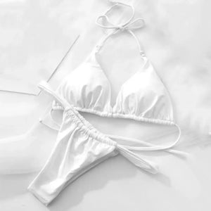 Maillot de bain string brésilien plissé bonnets triangle push-up à ficelle Dunes - GUAPPAA