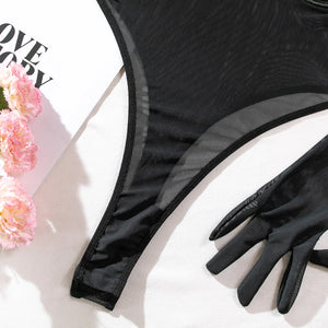 Body string femme noir bleu rouge transparent sexy avec gants Regards - GUAPPAA