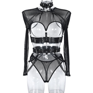 Ensemble lingerie gothique sexy quatre pièces seins nus Clair de lune - GUAPPAA