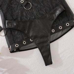 Lingerie punk goth simili cuir noir string jupe soutien-gorge bolero La Cave - GUAPPAA